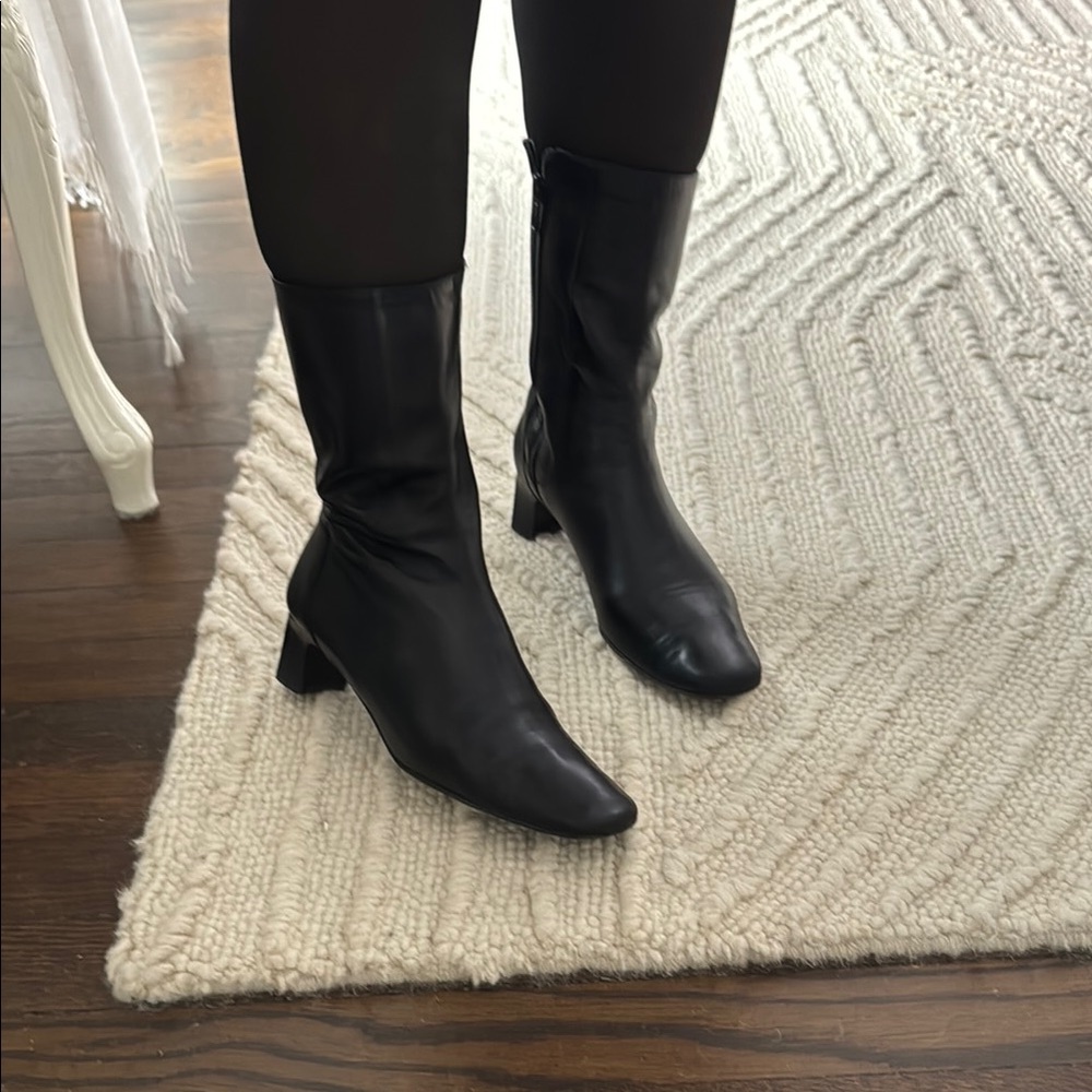 Cole Haan Vintage Leather Black Heeled Mid-Calf Boots Made in Italy - Picture 7 of 15